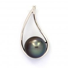 Rhodiated Sterling Silver Pendant and 1 Tahitian Pearl Round B/C 10.5 mm