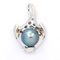 Rhodiated Sterling Silver Pendant and 1 Tahitian Pearl Round C 13.2 mm