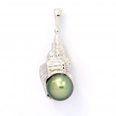 Rhodiated Sterling Silver Pendant and 1 Tahitian Pearl Semi-Baroque C+ 8.7 mm