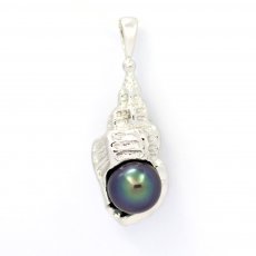 Rhodiated Sterling Silver Pendant and 1 Tahitian Pearl Semi-Baroque C+ 8 mm