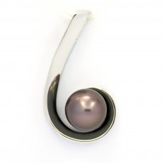 Rhodiated Sterling Silver Pendant and 1 Tahitian Pearl Round C 9 mm