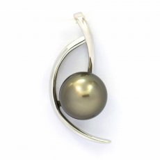 Rhodiated Sterling Silver Pendant and 1 Tahitian Pearl Round C 8.5 mm