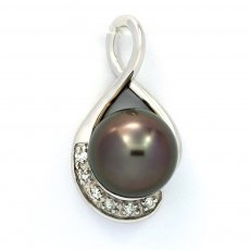 Rhodiated Sterling Silver Pendant and 1 Tahitian Pearl Round C 11 mm