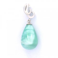 Rhodiated Sterling Silver Pendant and 1 Larimar - 15 x 10.2 mm - 2.4 gr