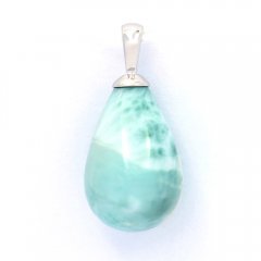 Rhodiated Sterling Silver Pendant and 1 Larimar - 15 x 10.2 mm - 2.2 gr
