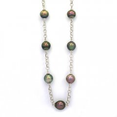 Rhodiated Sterling Silver Necklace and 15 Tahitian Pearls