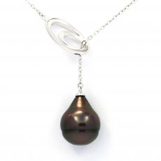 Rhodiated Sterling Silver Necklace and 1 Tahitian Pearl Ringed B 10.7 mm