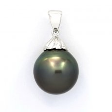 Rhodiated Sterling Silver Pendant and 1 Tahitian Pearl Semi-Baroque C 13.6 mm