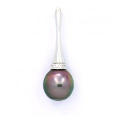 Rhodiated Sterling Silver Pendant and 1 Tahitian Pearl Semi-Baroque B 10.3 mm