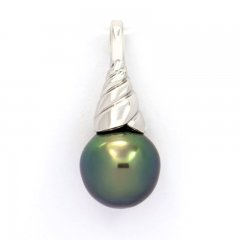 Rhodiated Sterling Silver Pendant and 1 Tahitian Pearl Semi-Baroque B+ 10.1 mm