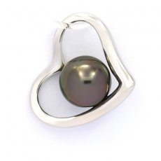 Rhodiated Sterling Silver Pendant and 1 Tahitian Pearl Round C 8 mm