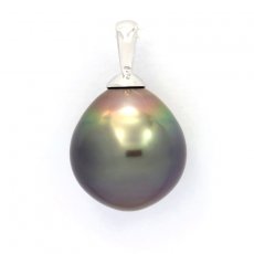 Rhodiated Sterling Silver Pendant and 1 Tahitian Pearl Semi-Baroque B 11.5 mm