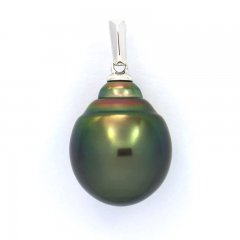 Rhodiated Sterling Silver Pendant and 1 Tahitian Pearl Ringed C 12.3 mm