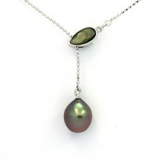 Rhodiated Sterling Silver Necklace and 1 Tahitian Pearl Semi-Baroque B 9.5 mm