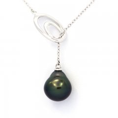 Rhodiated Sterling Silver Necklace and 1 Tahitian Pearl Semi-Baroque A 10 mm