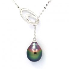 Rhodiated Sterling Silver Necklace and 1 Tahitian Pearl Semi-Baroque A 9.2 mm