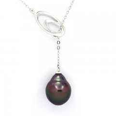 Rhodiated Sterling Silver Necklace and 1 Tahitian Pearl Semi-Baroque A 10.3 mm