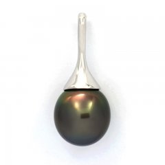 Rhodiated Sterling Silver Pendant and 1 Tahitian Pearl Semi-Baroque B 12.5 mm