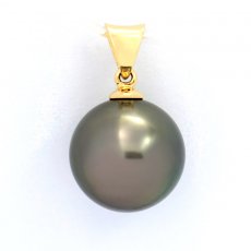 18K solid Gold Pendant and 1 Tahitian Pearl Round B 11.7 mm