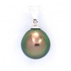 18K Solid White Gold Pendant and 1 Tahitian Pearl Semi-Baroque A 10 mm