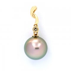Gold 14k Pendant + 1 diamond and 1 Tahitian Pearl Round A 9.5 mm