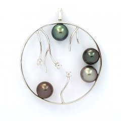Rhodiated Sterling Silver Pendant and 4 Tahitian Pearls Round C  8.2 to 8.3 mm