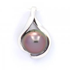 14K Solid White GoldPendant and 1 Tahitian Pearl Round AB 9.4 mm