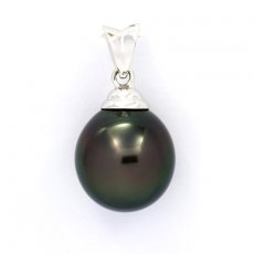 18K Solid White Gold Pendant and 1 Tahitian Pearl Semi-Baroque B 11.3 mm
