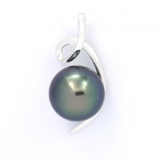18K Solid White Gold Pendant and 1 Tahitian Pearl Round AB 9.9 mm