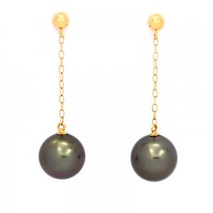 18K solid Gold Earrings and 2 Tahitian Pearls Round B 8.1 mm