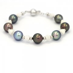 Rhodiated Sterling Silver Bracelet and 7 Tahitian Pearls Semi-Round C 8.6 to 8.9 mm
