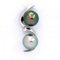 Rhodiated Sterling Silver Pendant and 2 Tahitian Pearls Semi-Baroque B 10 mm