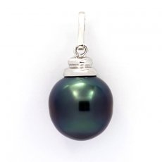 Rhodiated Sterling Silver Pendant and 1 Tahitian Pearl Ringed C 11.7 mm