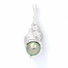 Rhodiated Sterling Silver Pendant and 1 Tahitian Pearl Near-Round C 8.2 mm