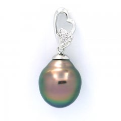 Rhodiated Sterling Silver Pendant and 1 Tahitian Pearl Semi-Baroque C 11.6 mm