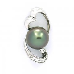 Rhodiated Sterling Silver Pendant and 1 Tahitian Pearl Semi-Baroque B 8.4 mm