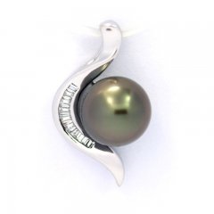 Rhodiated Sterling Silver Pendant and 1 Tahitian Pearl Near-Round C 8 mm