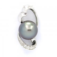 Rhodiated Sterling Silver Pendant and 1 Tahitian Pearl Round C 8.6 mm