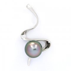 Rhodiated Sterling Silver Pendant and 1 Tahitian Pearl Semi-Baroque B 9.3 mm