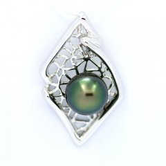 Rhodiated Sterling Silver Pendant and 1 Tahitian Pearl Near-Round C 9.8 mm