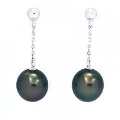 14K White Gold Earrings and 2 Tahitian Pearls Semi-Baroque A & B 8.2 mm
