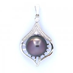 Rhodiated Sterling Silver Pendant and 1 Tahitian Pearl Round C 11.8 mm