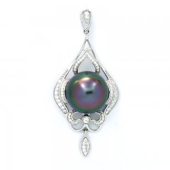 Rhodiated Sterling Silver Pendant and 1 Tahitian Pearl Near-Round B/C 13 mm
