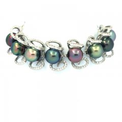 Rhodiated Sterling Silver Bracelet and 8 Tahitian Pearls Semi-Baroque B+ 9.1 to 9.4 mm