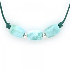 Leather Necklace and 3 Larimar - 12 x 8.6 mm - 4.3 gr