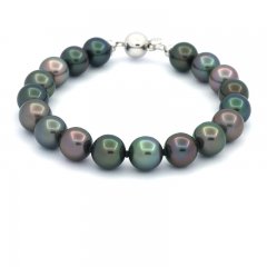 Bracelet with 18 Tahitian Pearls Round C 8.6 to 8.9 mm and Rhodiated Sterling Silver