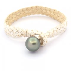 Leather Bracelet and 1 Tahitian Pearl Semi-Baroque C 13.5 mm