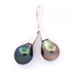 Rhodiated Sterling Silver Pendant and 2 Tahitian Pearls Semi-Baroque B 8.8 et 8.9 mm