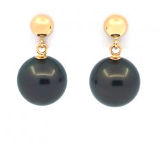 18K solid Gold Earrings and 2 Tahitian Pearls Round A 8.8 mm
