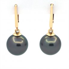 14K solid Gold Earrings and 2 Tahitian Pearls Round B 9.9 mm
